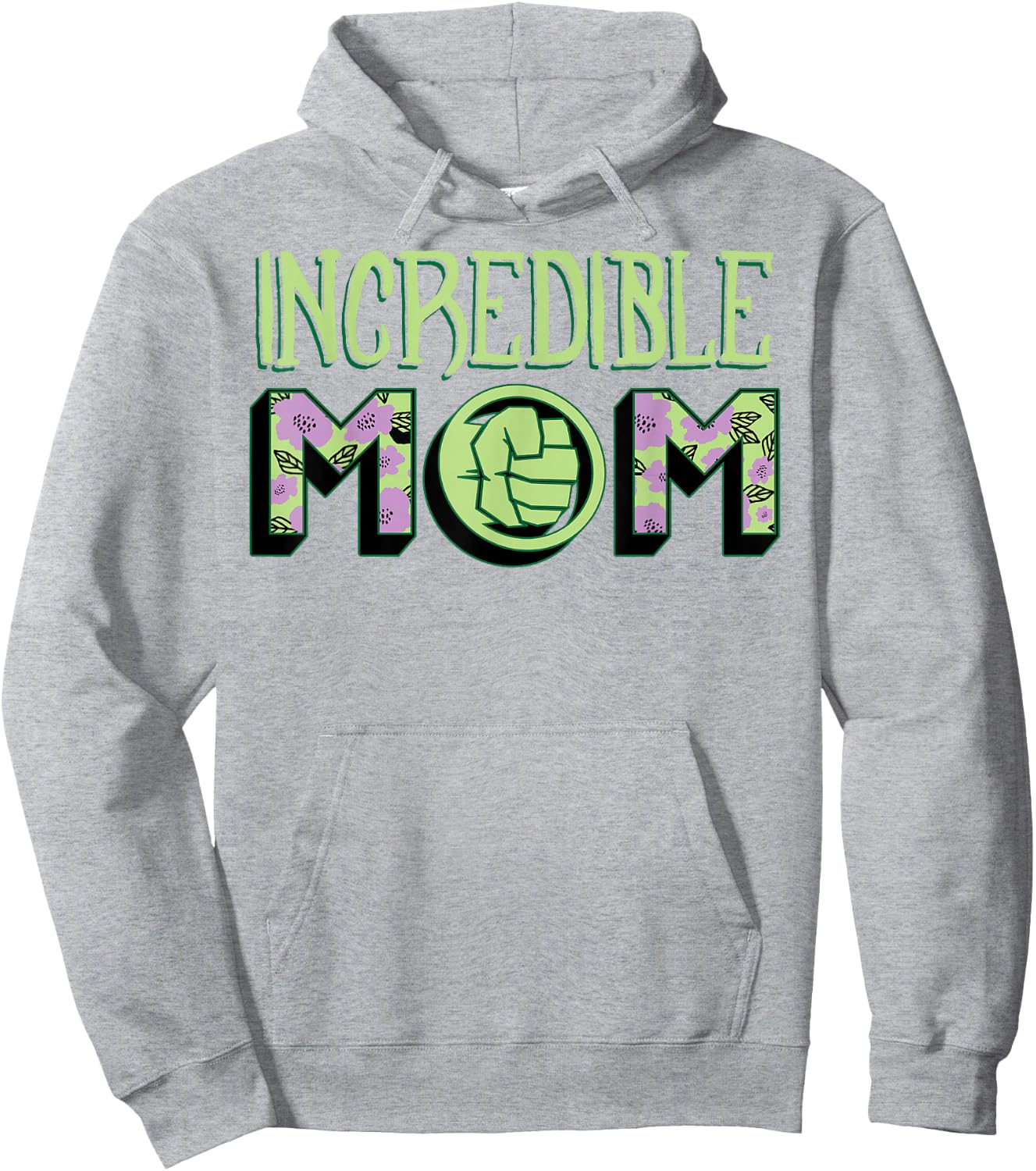 Marvel Mother's Day Hulk Incredible Mom Big Chest Text Logo Hoodie - Hoodie | Ash