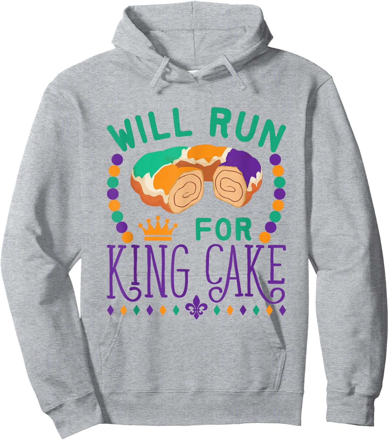 Mardi Gras Running Funny Will Run for King Cake Runner Hoodie - Hoodie | Ash