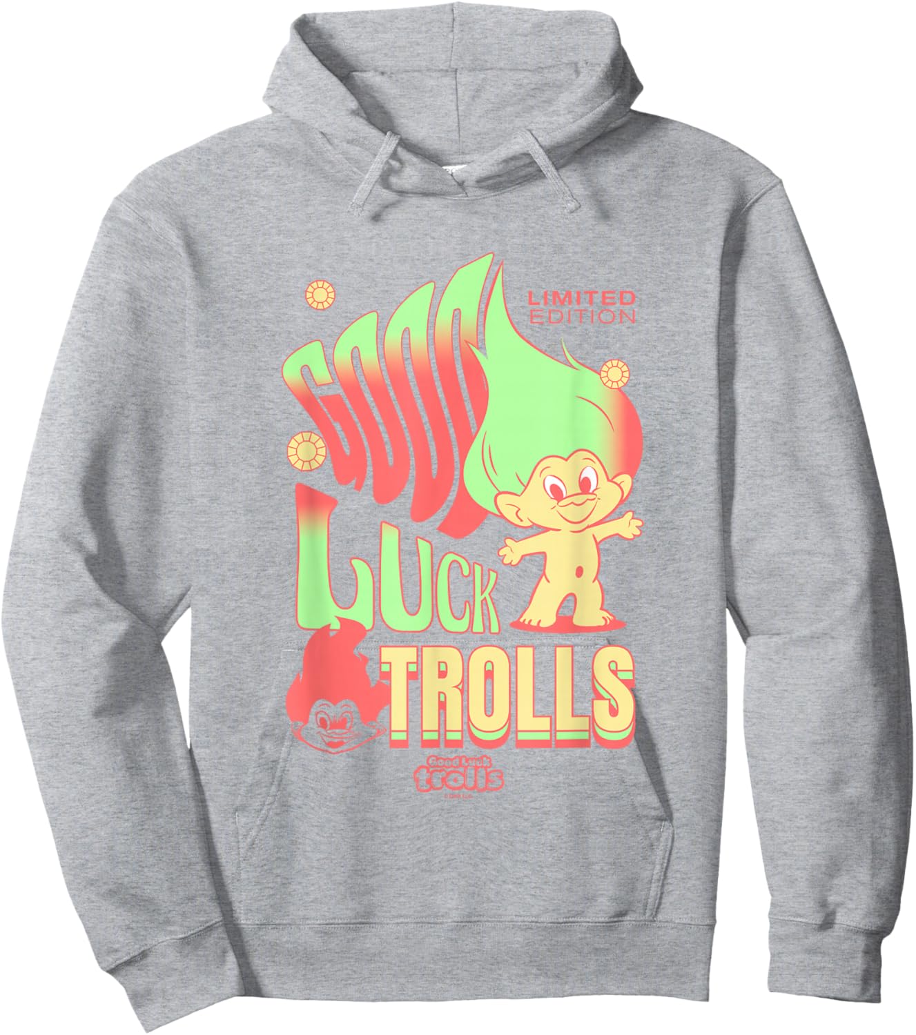Good Luck Trolls Limited Edition 60's Retro Vibe Chest Logo Hoodie - Hoodie | Ash
