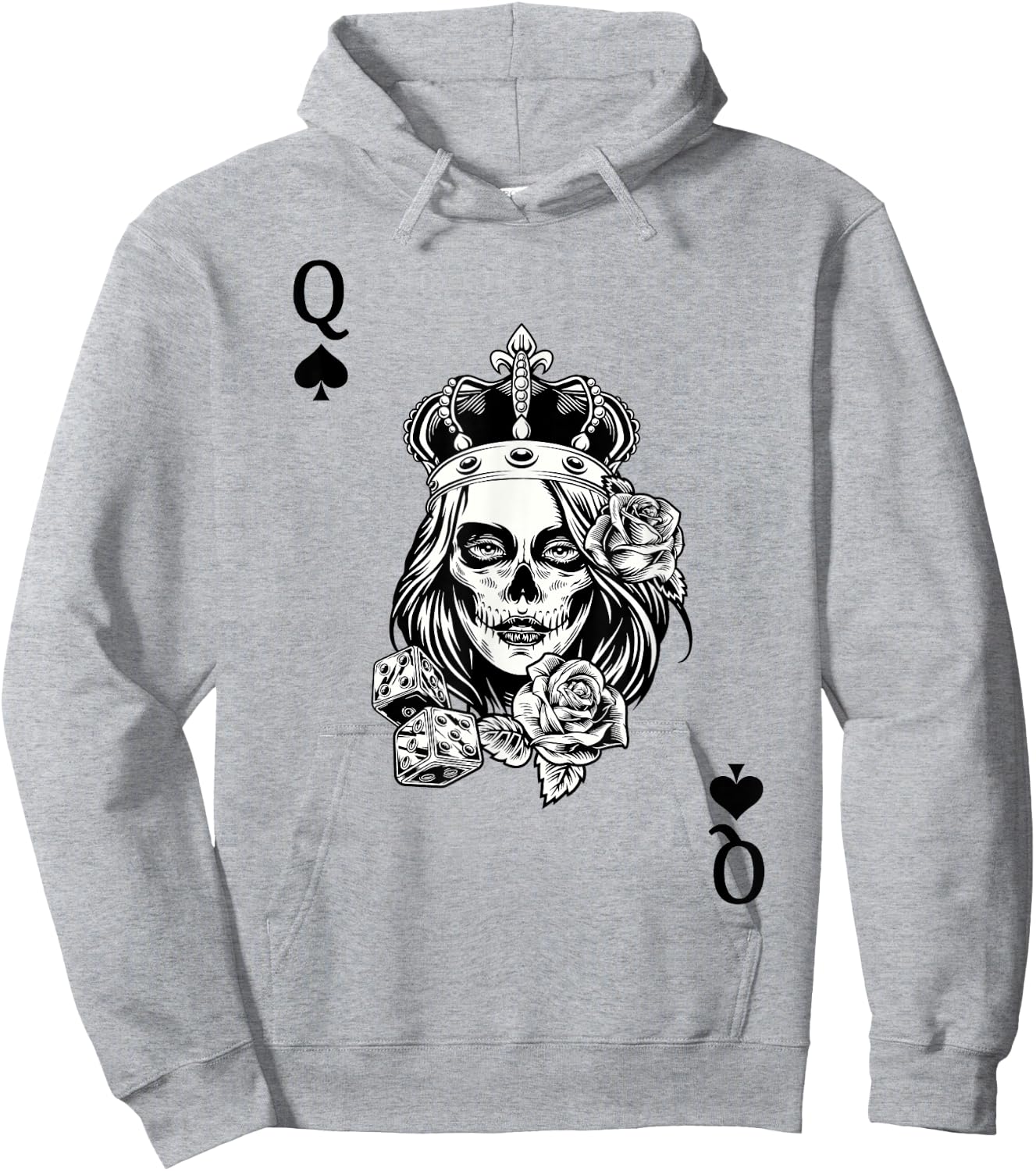 Couple Matching King And Queen of Spades 1/2 Skull Goth Punk Hoodie - Hoodie | Ash