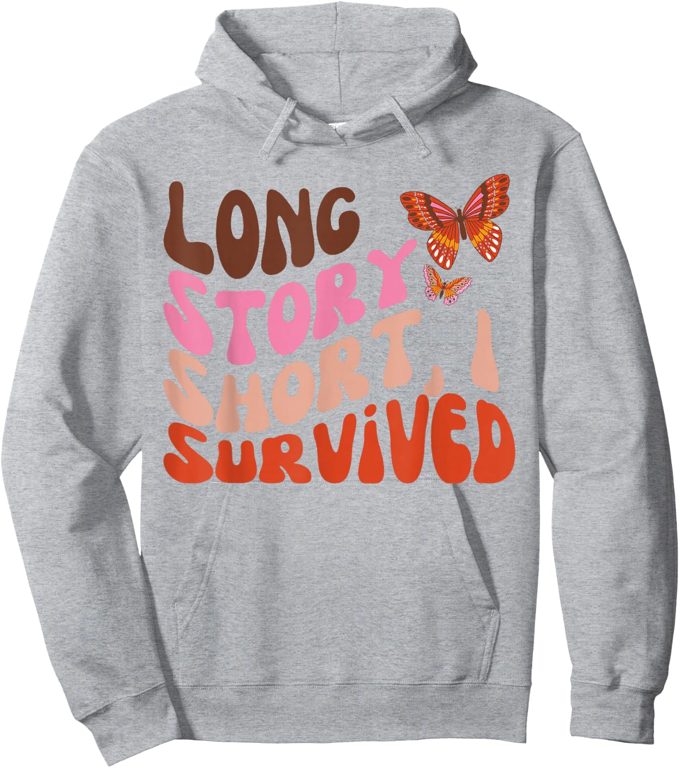 Long Story Short I Survived Butterfly Retro Vintage Hoodie - Hoodie | Ash
