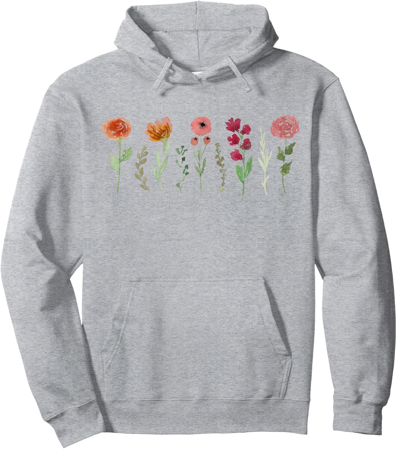 Women's Vintage Flower Casual Boho WildFlower Graphic Hoodie - Hoodie | Ash