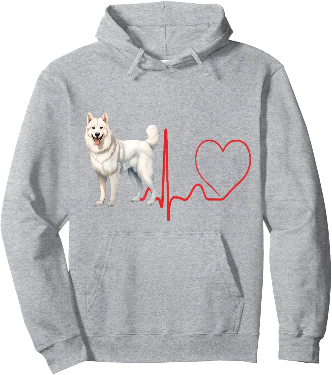 American White Shepherd Dog Heartbeat EKG Funny Dogs Lover Hoodie - Hoodie | Ash
