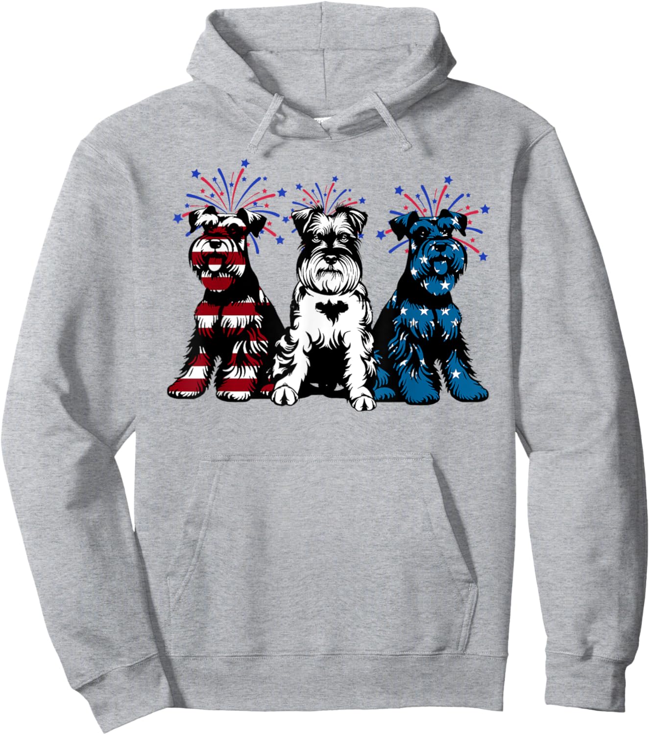 Red White Blue Mini Schnauzer USA Flag Firework 4th Of July Kids Men Hoodie - Hoodie | Ash