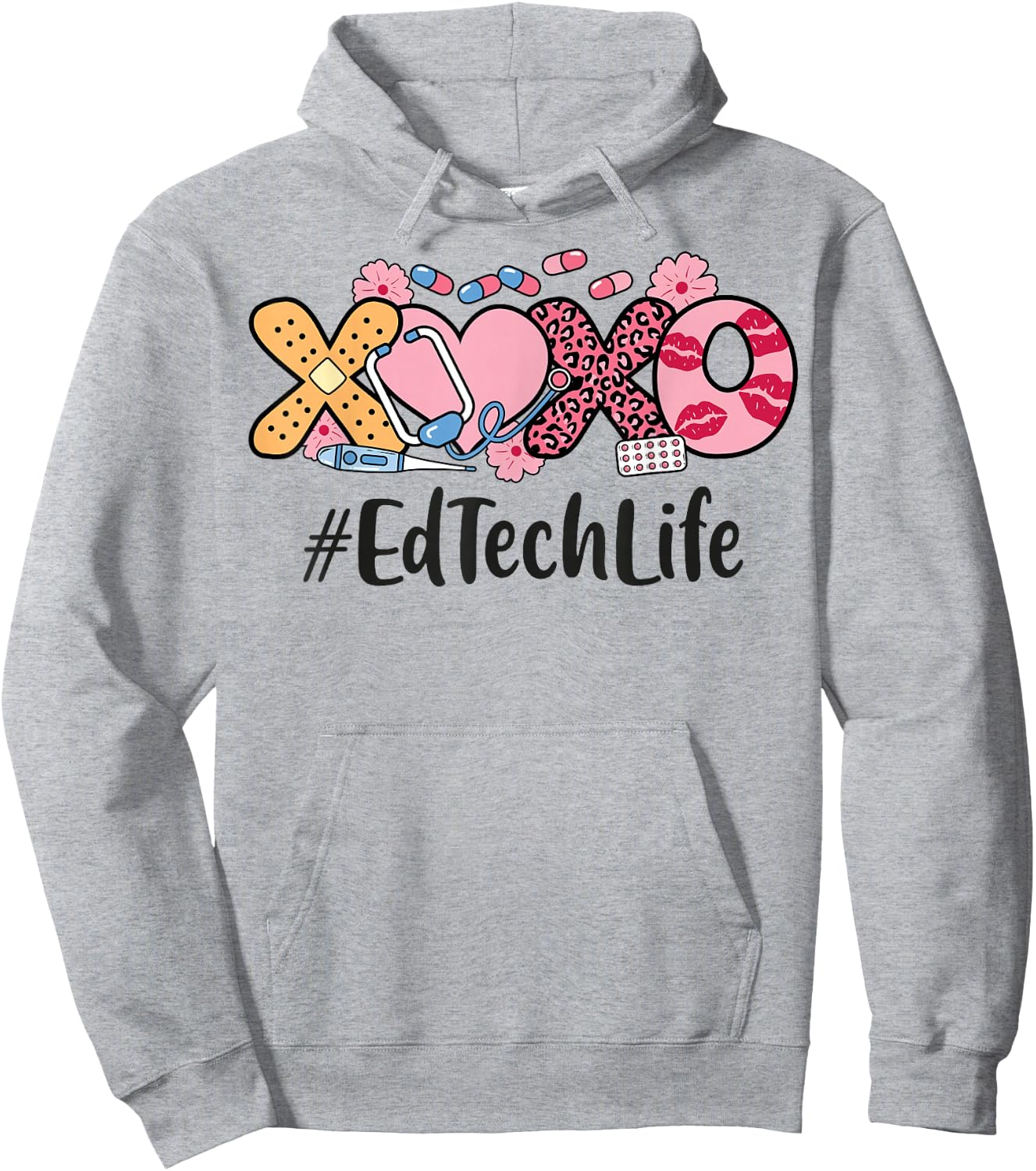 Ed Tech Valentines Day Women Heart Stethoscope Appreciation Hoodie - Hoodie | Ash