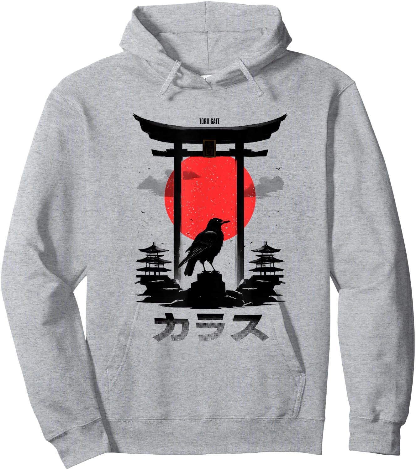 Japanese Aesthetic Red Rising Sun Raven Torii Gate Shinto Hoodie - Hoodie | Ash