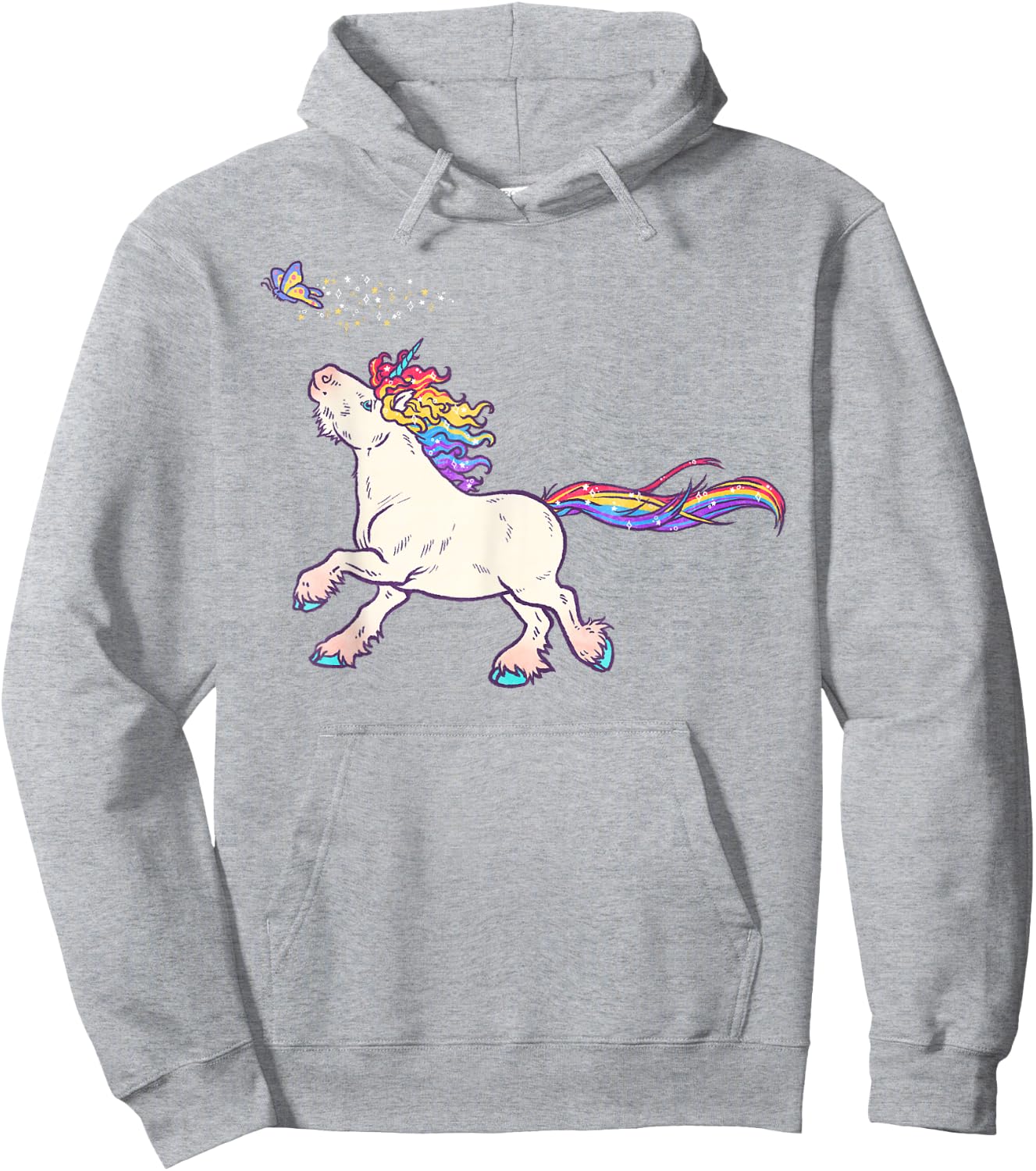 Cute Rainbow Unicorn Chasing Butterfly Hoodie - Hoodie | Ash