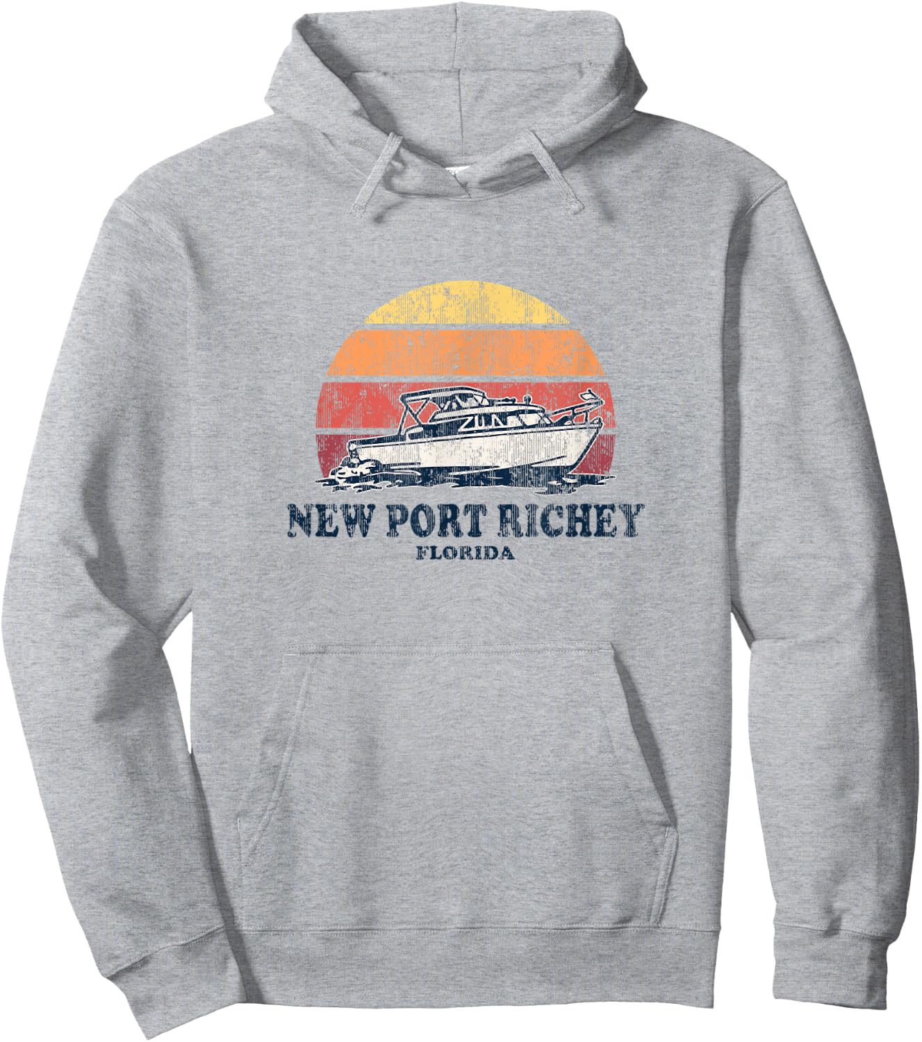 New Port Richey FL Vintage Boating 70s Retro Boat Design Hoodie - Hoodie | Ash