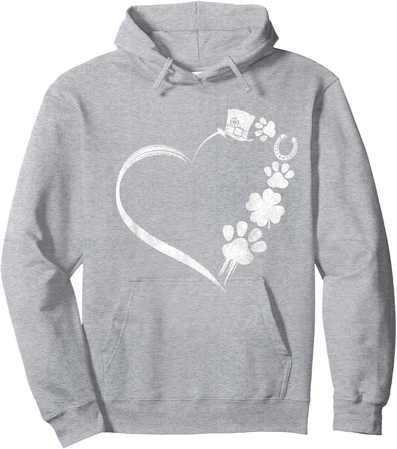 Cute Dogs Paw Shamrock Horseshoe Print Heart St Patricks Day Hoodie - Hoodie | Ash