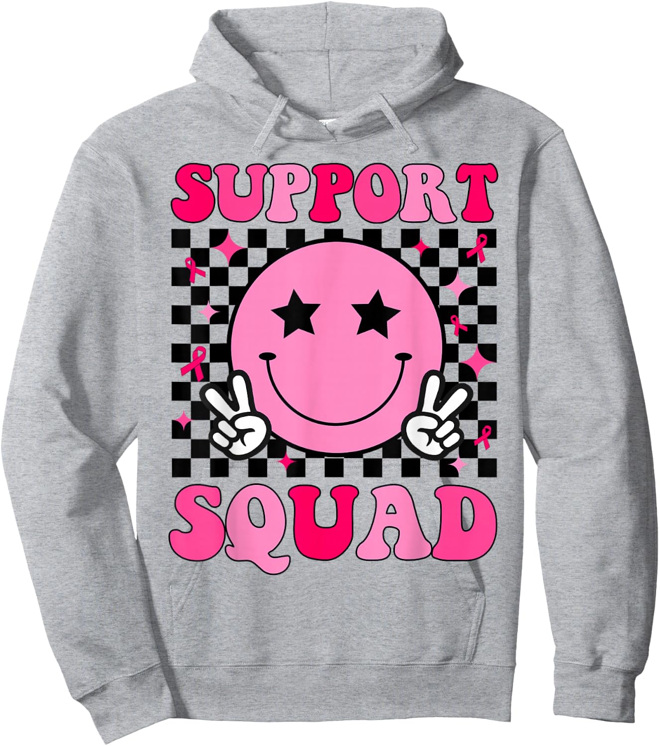 Retro Groovy Support Squad Breast Cancer Awareness Hoodie - Hoodie | Ash