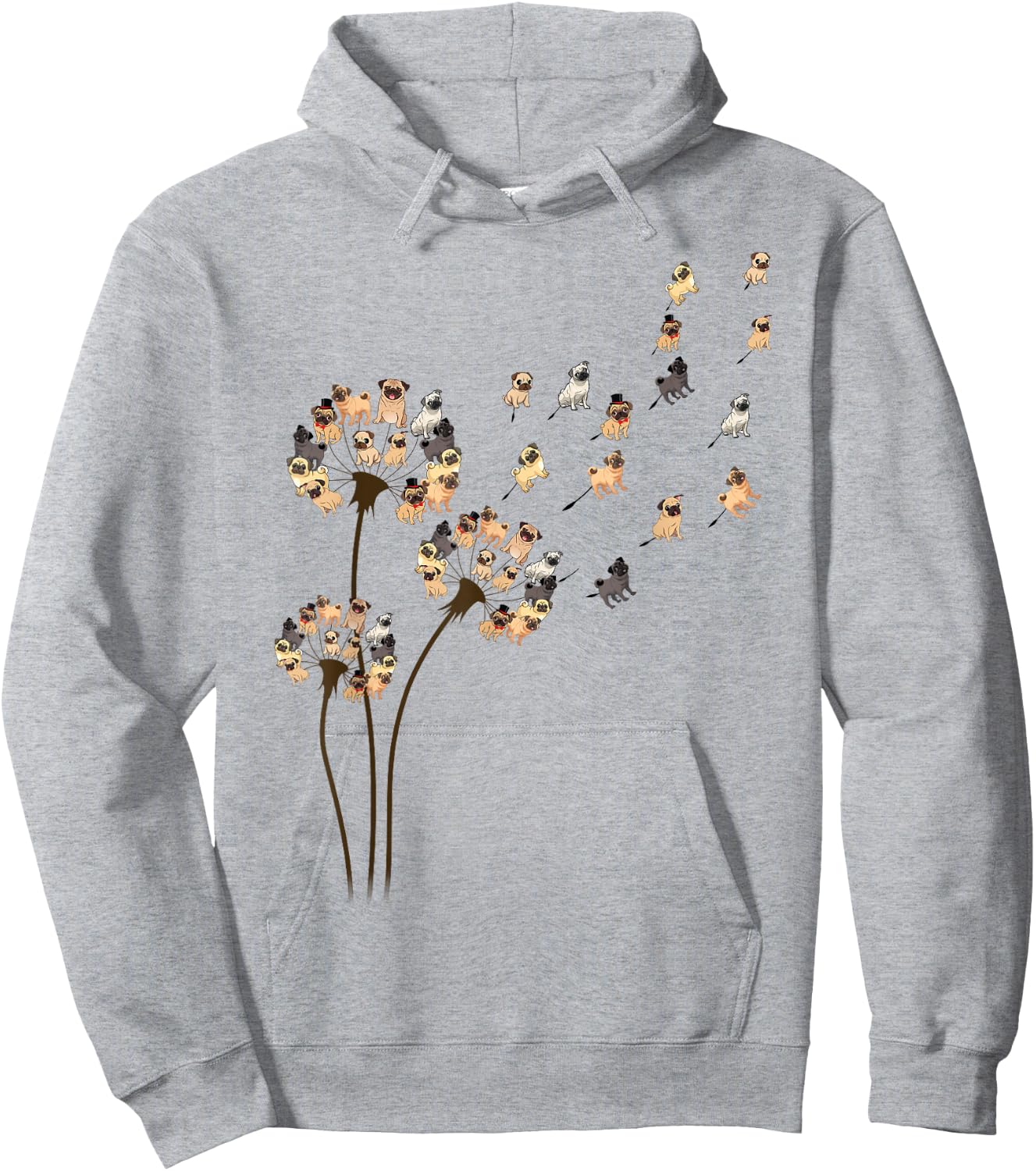Flower Pug Dogs Dandelion Funny Animal Lovers Men Women Small Hoodie - Hoodie | Ash