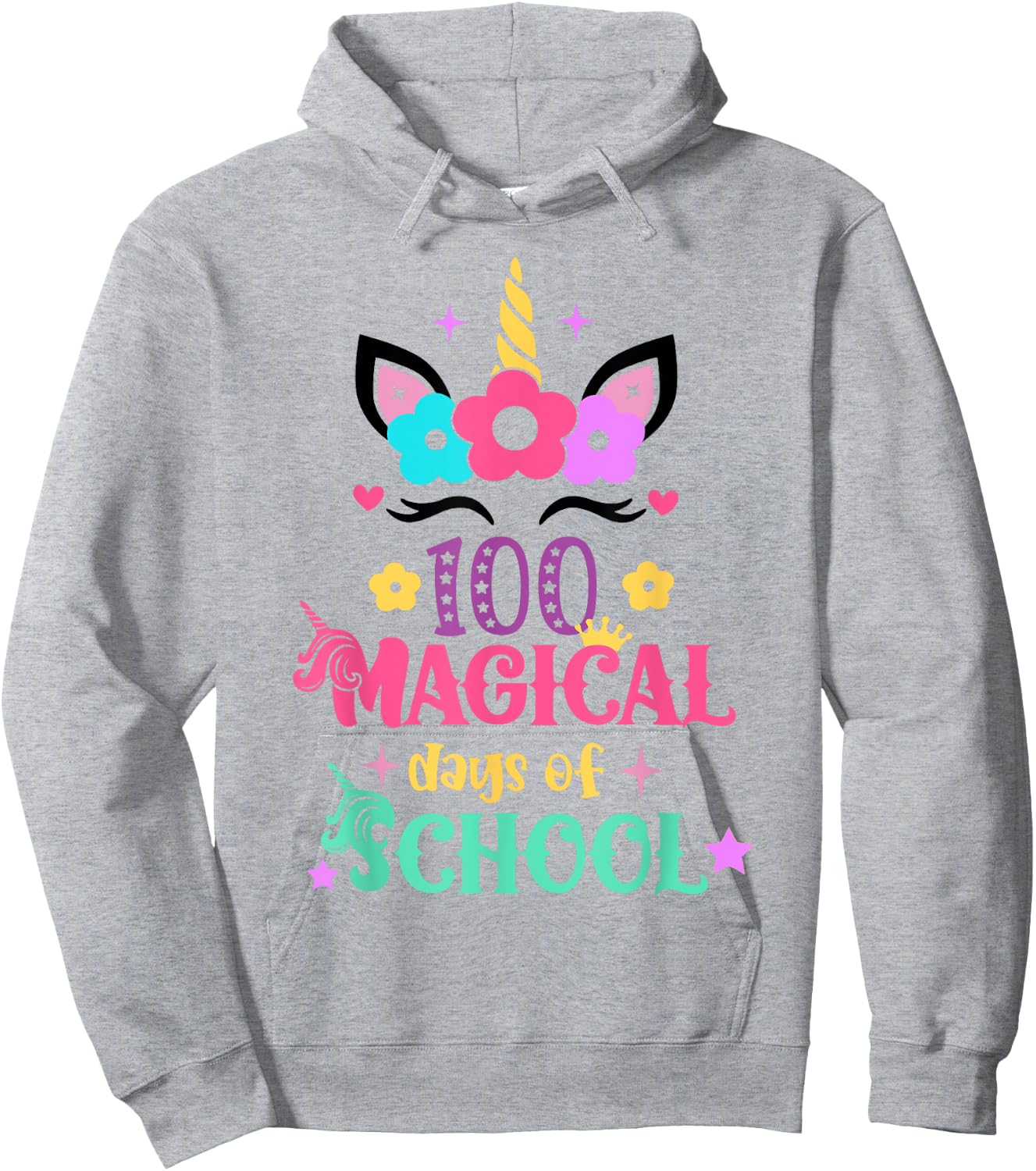 100th Day of School Unicorn 100 Magical Days Women Girls Hoodie - Hoodie | Ash