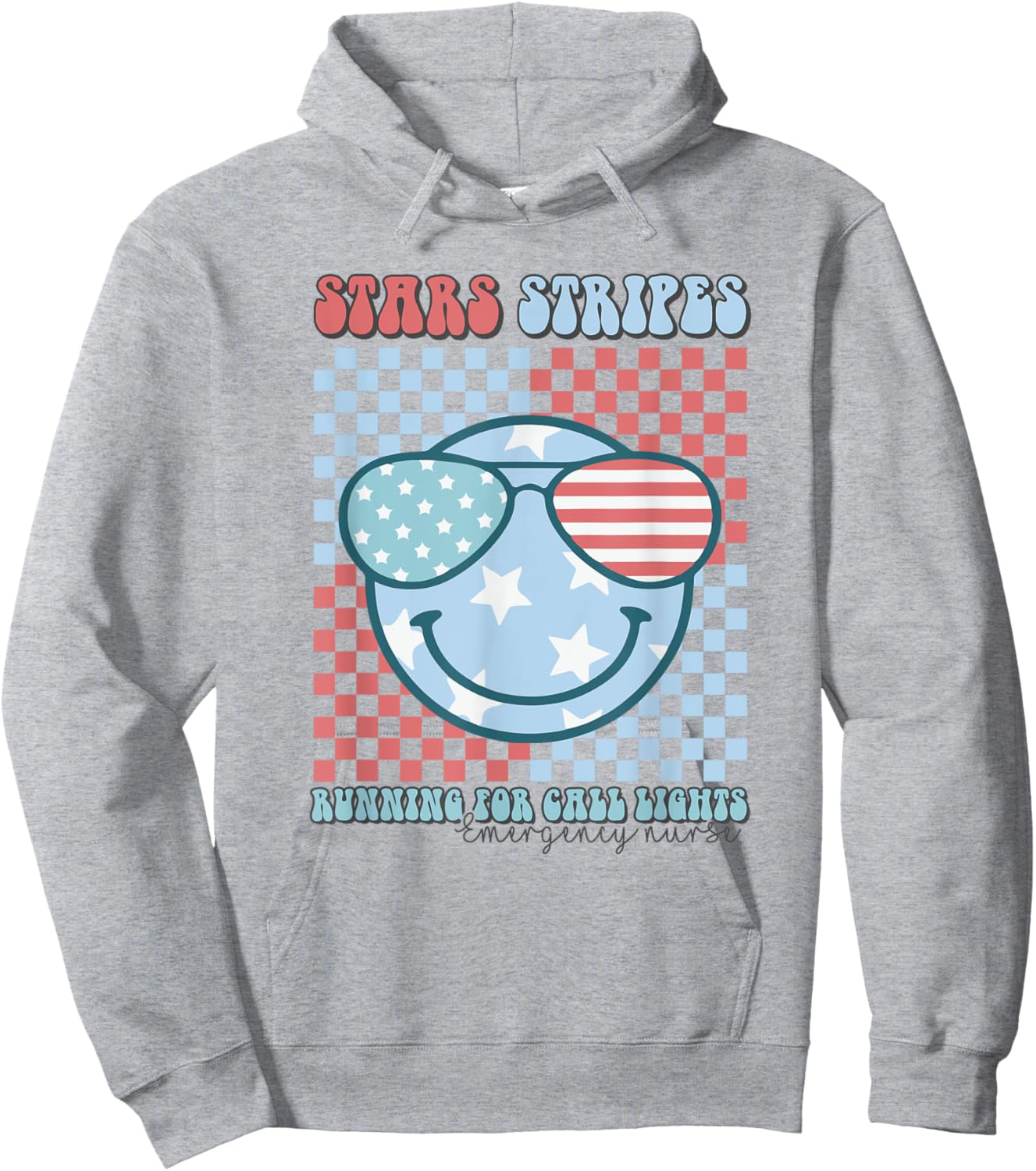 ER Nurse 4th Of July Emergency Room Groovy Smile Patriotic Hoodie - Hoodie | Ash