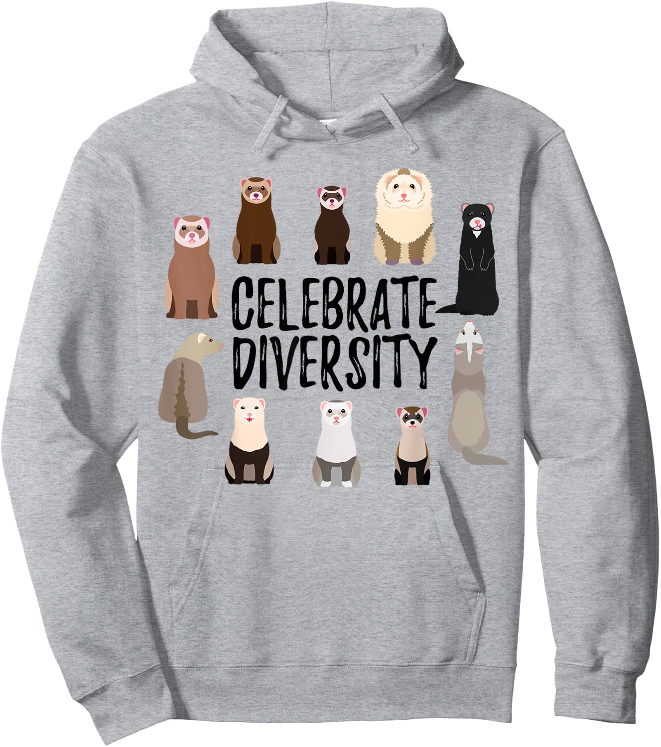 'Celebrate Diversity' Shirts for Ferret Lovers | Cute Ferret Hoodie - Hoodie | Ash