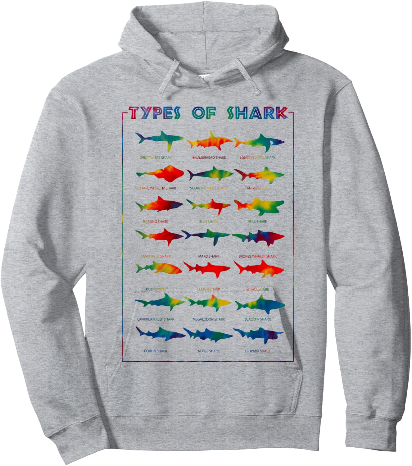 21 Types of Shark | Tie Dye Marine Biology s Gift Hoodie - Hoodie | Ash