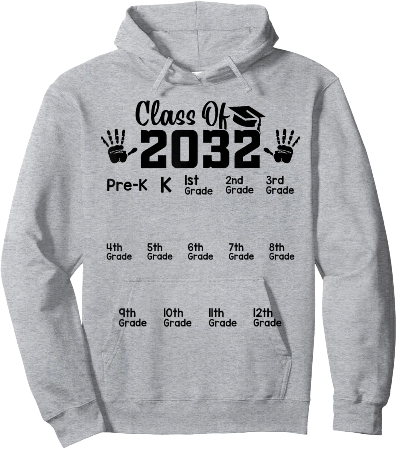 Class of 2032 Grow With Me Handprint Pre-k 12th Grade Hoodie - Hoodie | Ash