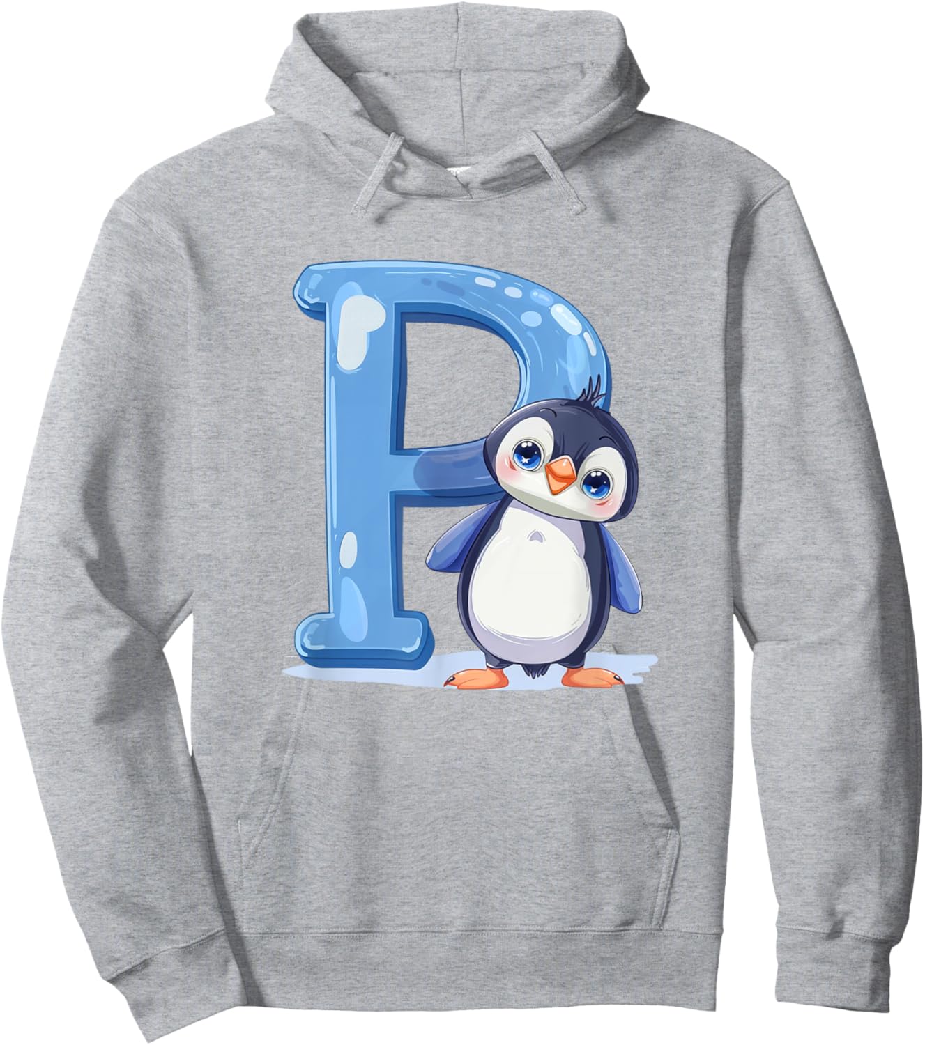 Penguin Lover Gift with Letter P Design; Animal Alphabet Hoodie - Hoodie | Ash