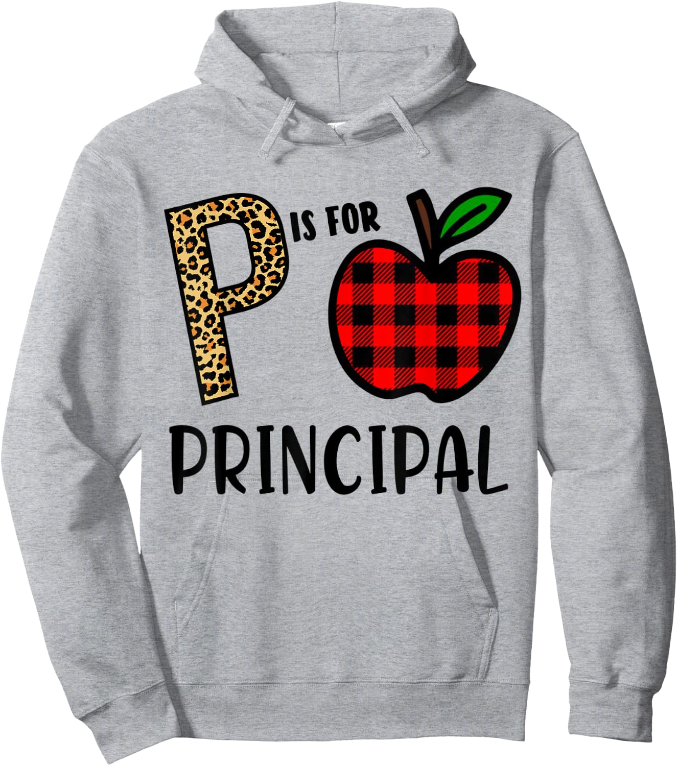 P is for Principal Leopard Buffalo Plaid Hoodie - Hoodie | Ash