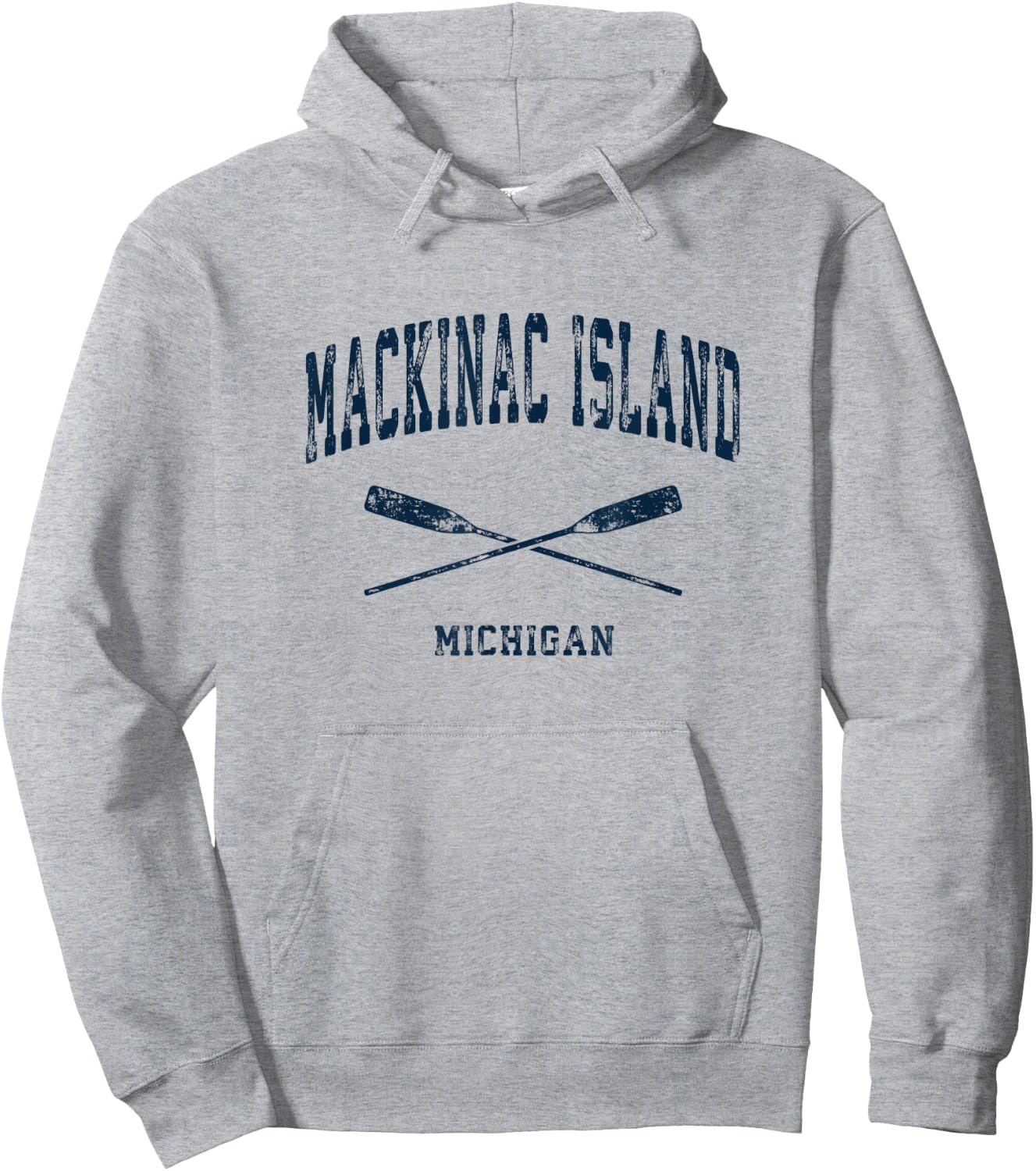 Mackinac Island Michigan Vintage Nautical Crossed Oars Navy Hoodie - Hoodie | Ash