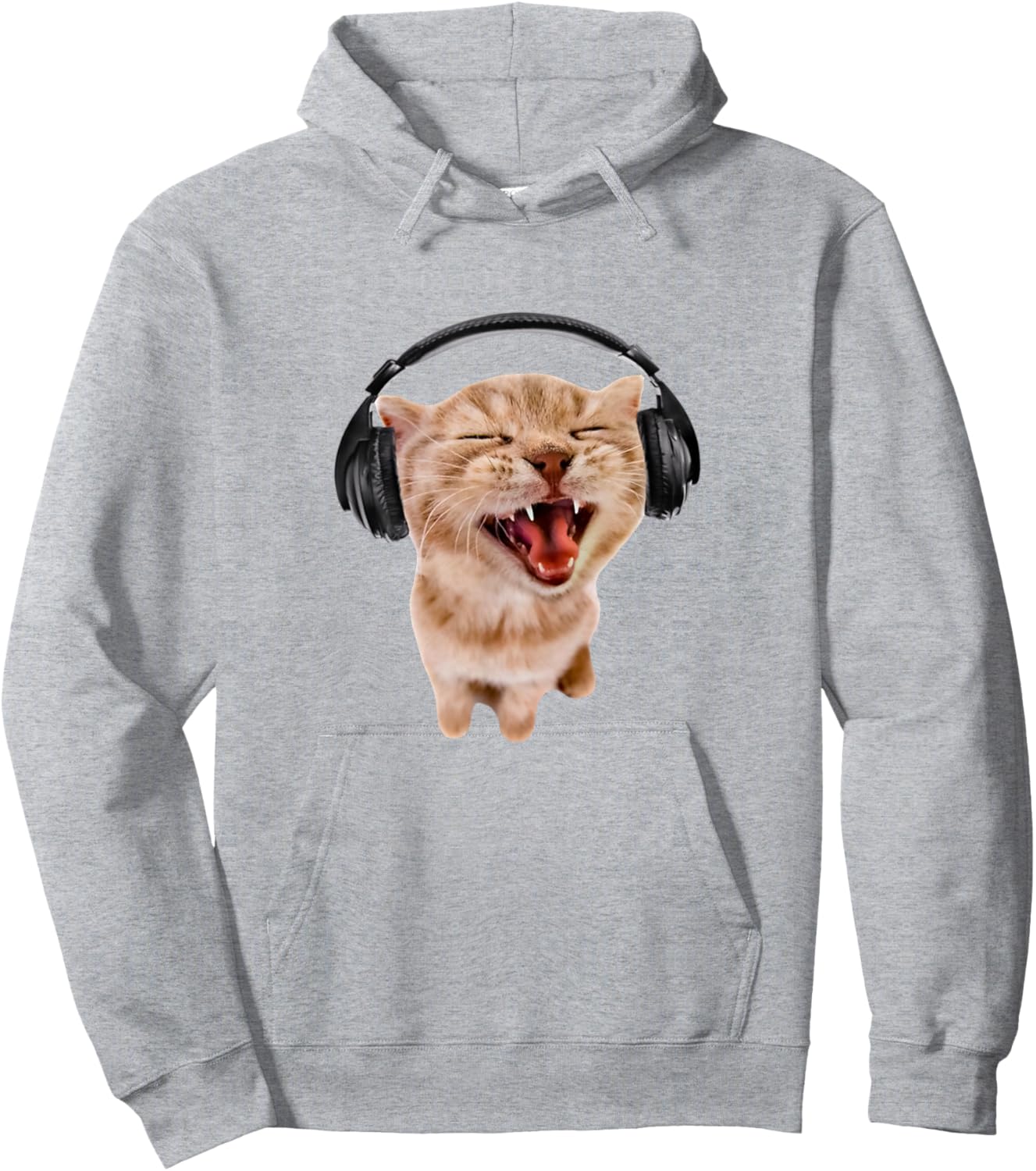 Silly Cat with Headphones Hoodie - Hoodie | Ash