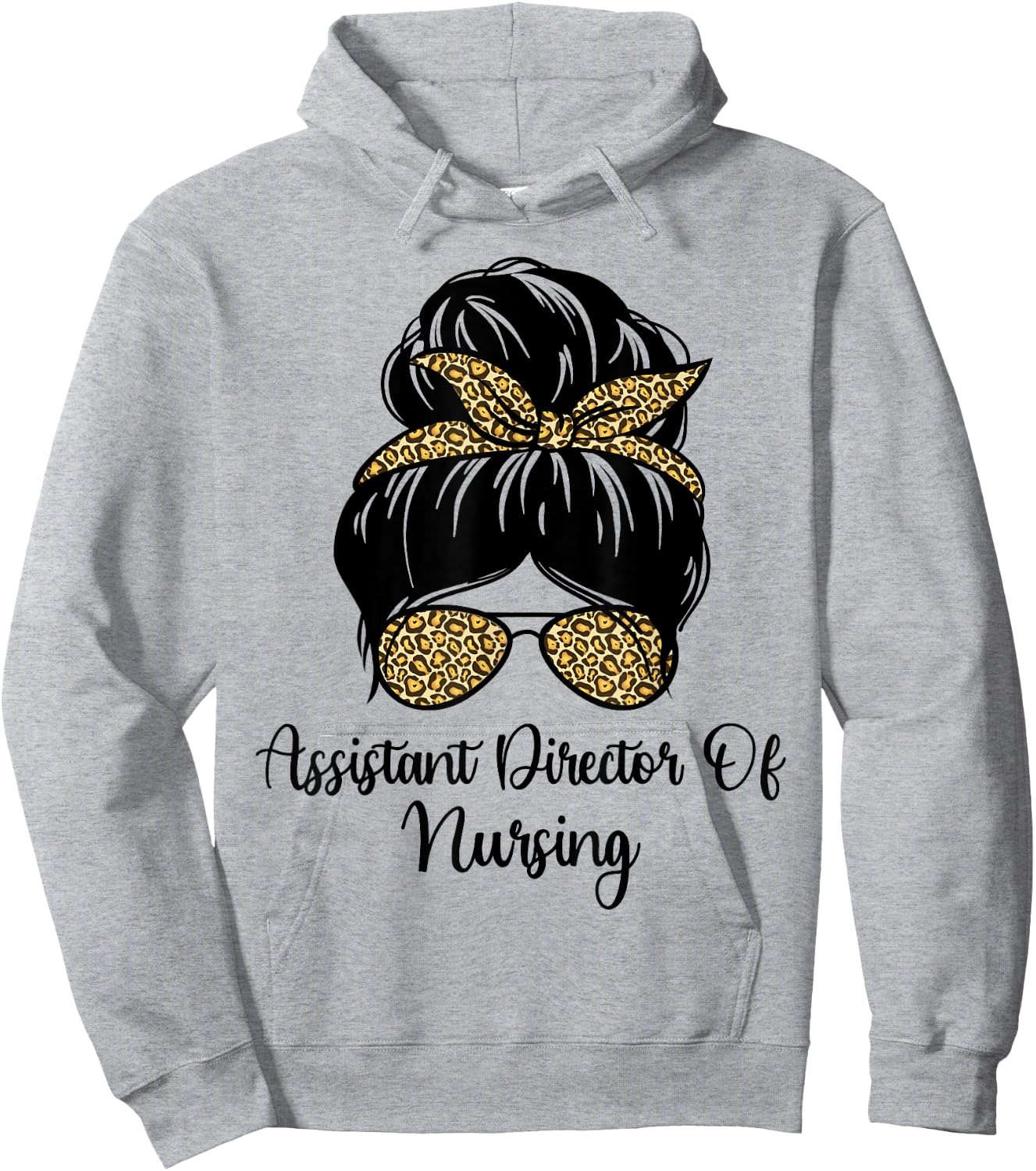 Assistant Director Of Nursing Messy Bun Leopard ADON Nurse Hoodie - Hoodie | Ash