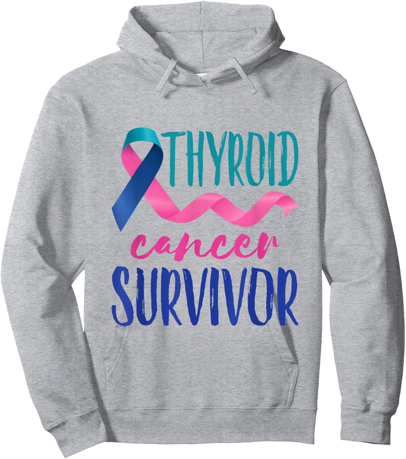 Thyroid Cancer Survivor Awareness Ribbon Teal Blue Pink Hoodie - Hoodie | Ash