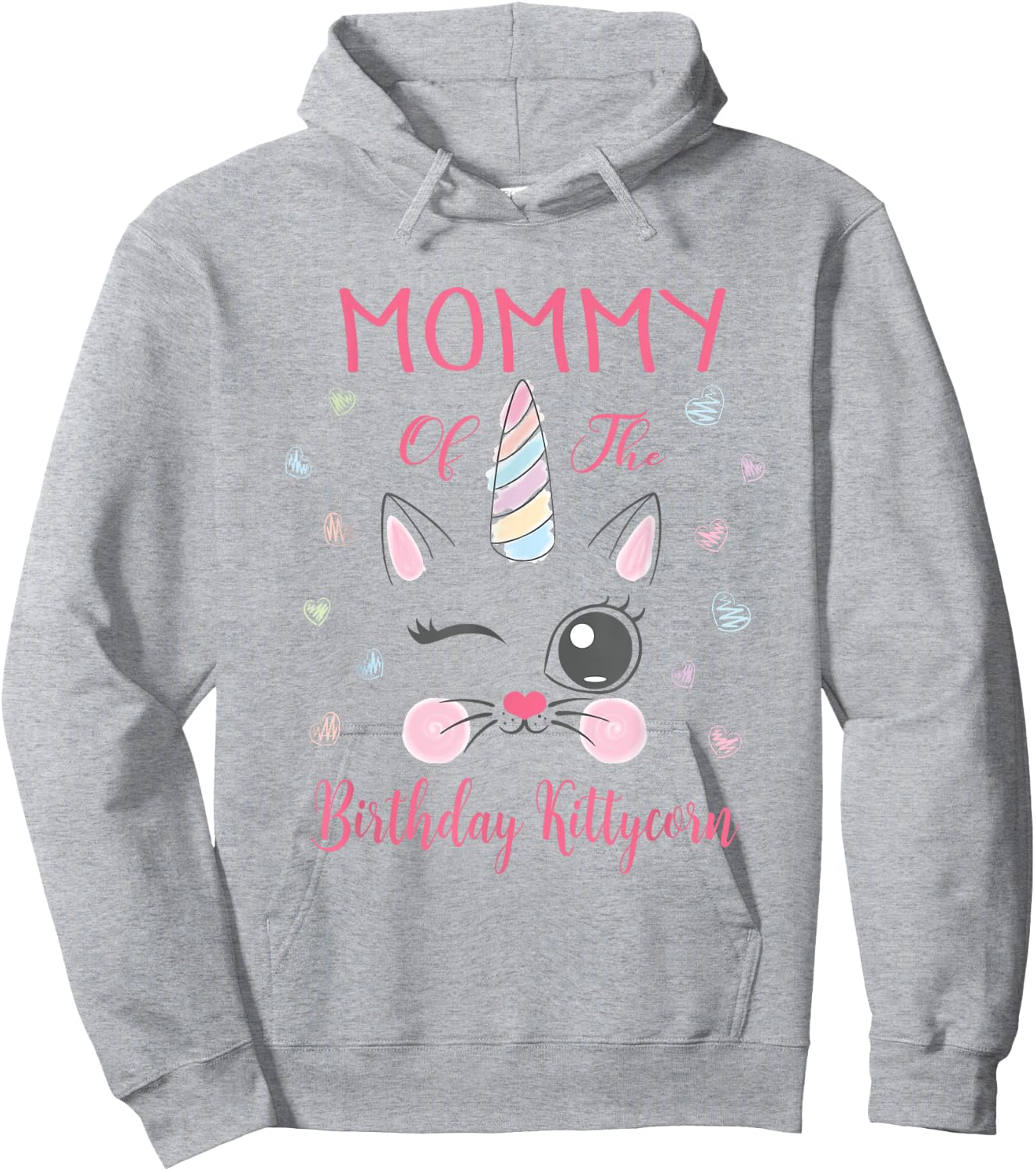 Mommy Of The Birthday Kittycorn Princess Girl Party Hoodie - Hoodie | Ash