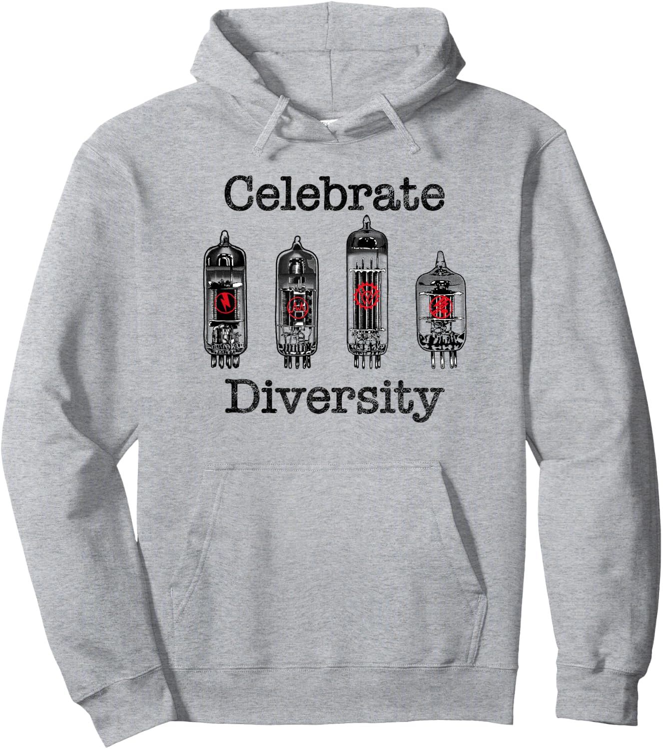 Celebrate Diversity, Funny Vacuum Tube, Valve Amplifier Hoodie - Hoodie | Ash