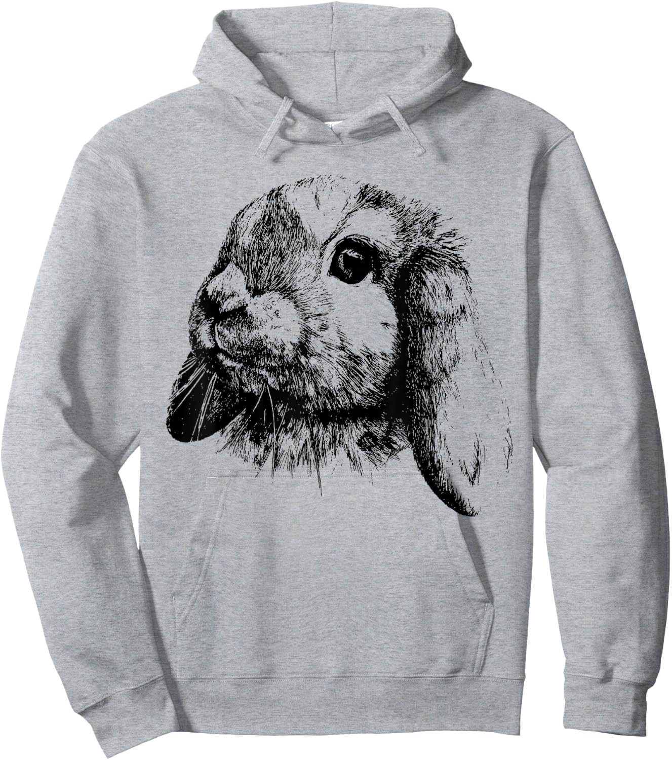 Rabbit Bunny Realistic Drawing , Graphic Lop Eared Bunny Hoodie - Hoodie | Ash