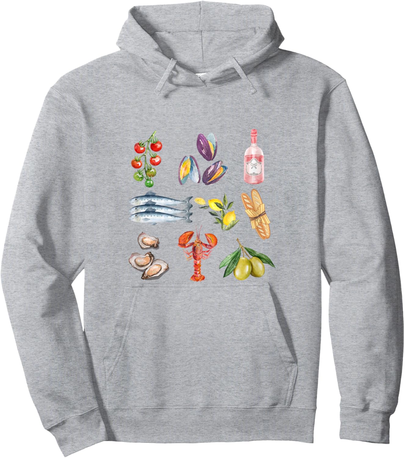 Italian Summer Scrapbook with seafood coastal Mediterranean Women Kids Hoodie - Hoodie | Ash