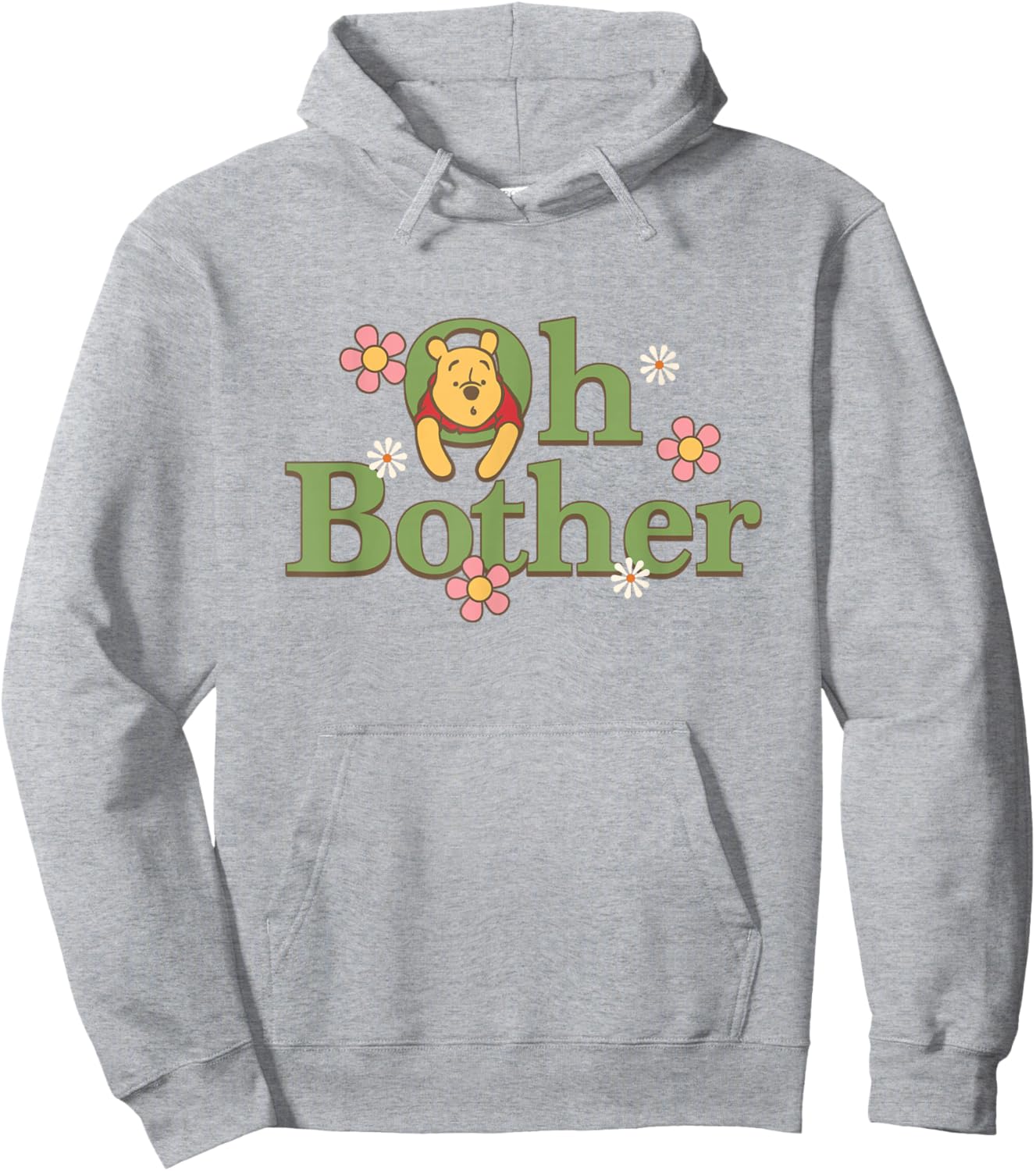 Disney Winnie the Pooh Oh Bother Cute Floral Chest Text Logo Hoodie - Hoodie | Ash