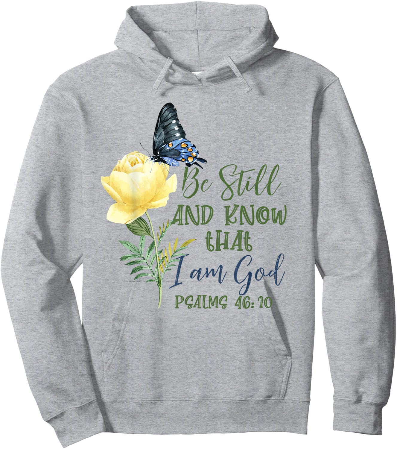 Christian Bible Verse Psalm 46:10 Flower Butterfly Hoodie - Hoodie | Ash
