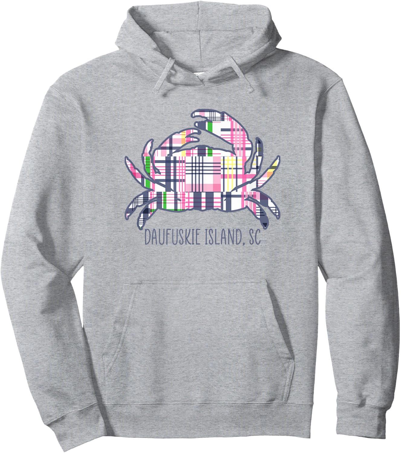 Daufuskie Island South Carolina Vacation Madras Plaid Crab Hoodie - Hoodie | Ash