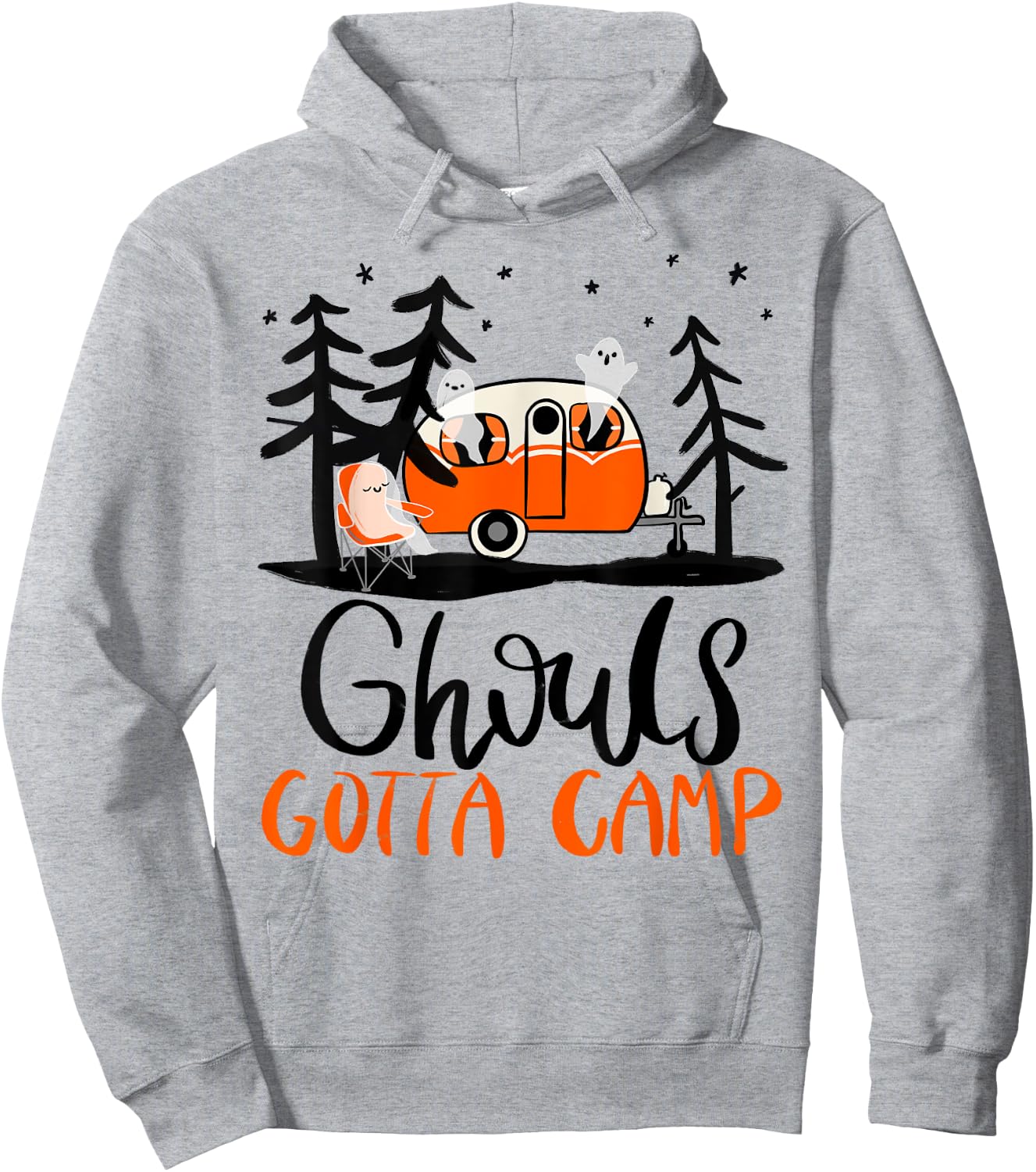 Ghouls Gotta Camp | Funny Punny Halloween Ghost RV Camping Hoodie - Hoodie | Ash
