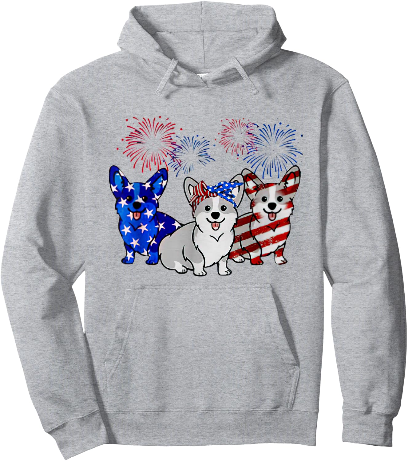 Corgi American Flag Firework Independence Day Hoodie - Hoodie | Ash
