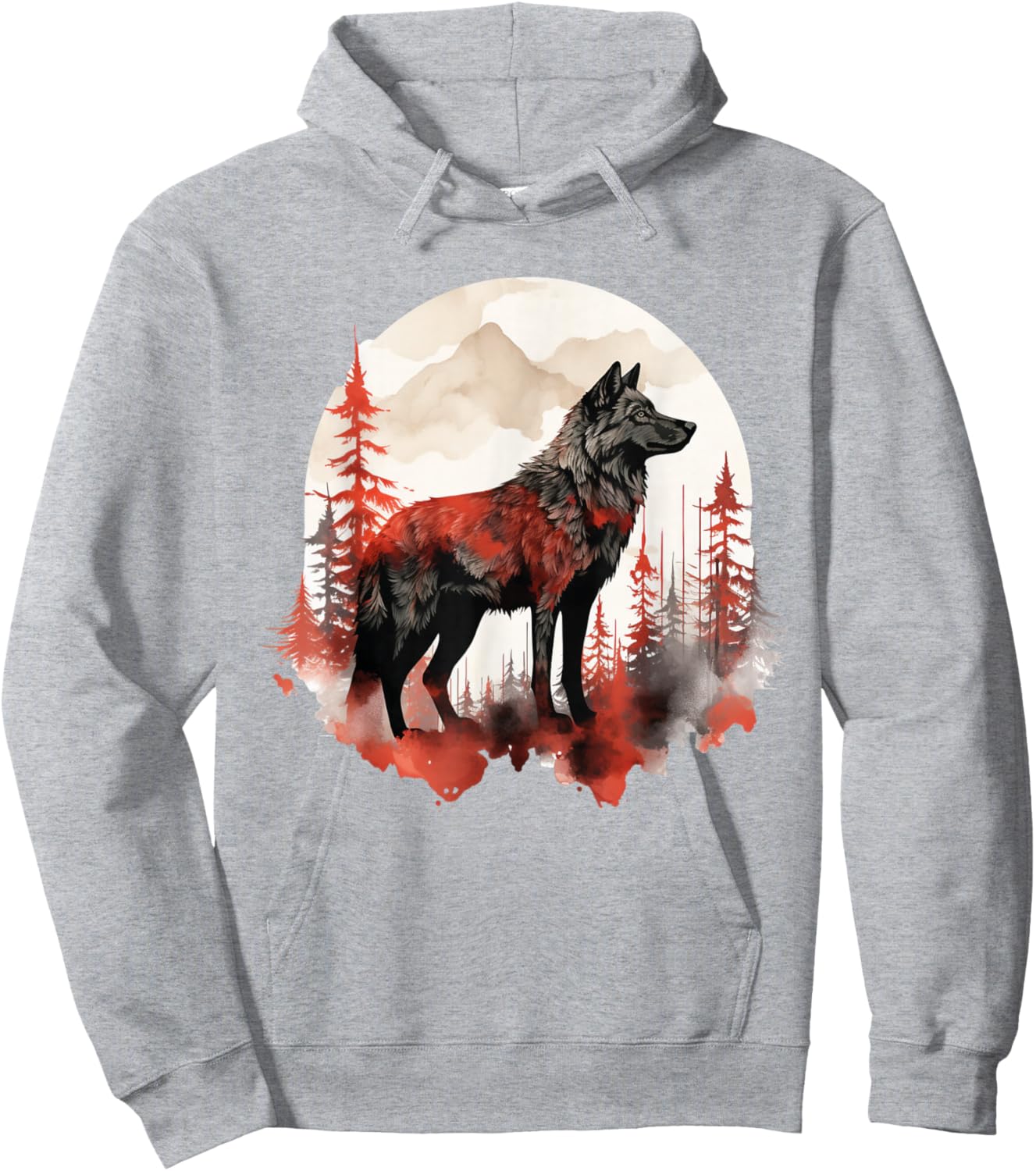 Wolf Splash Art Animal Face Forest Landscape Wolf Hoodie - Hoodie | Ash