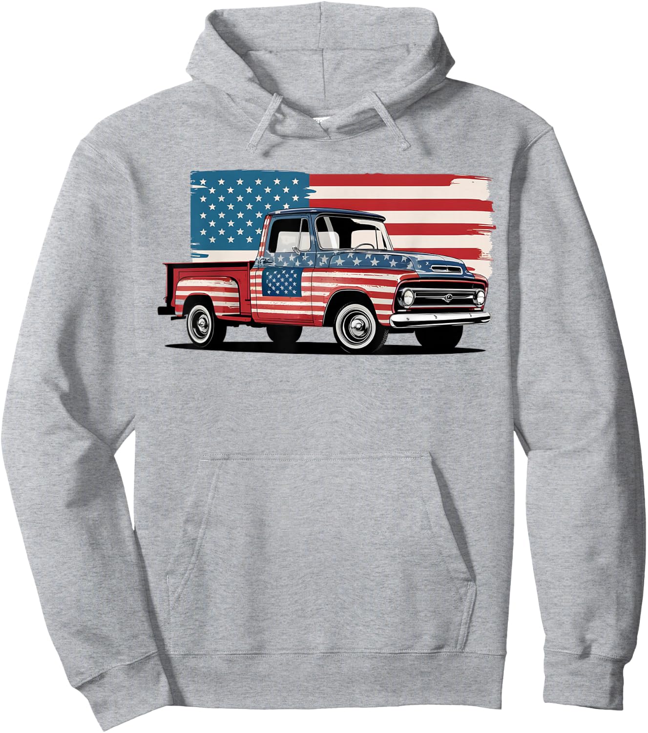 Classic Old Pickup Truck American Flag 4th of July Patriotic Hoodie - Hoodie | Ash