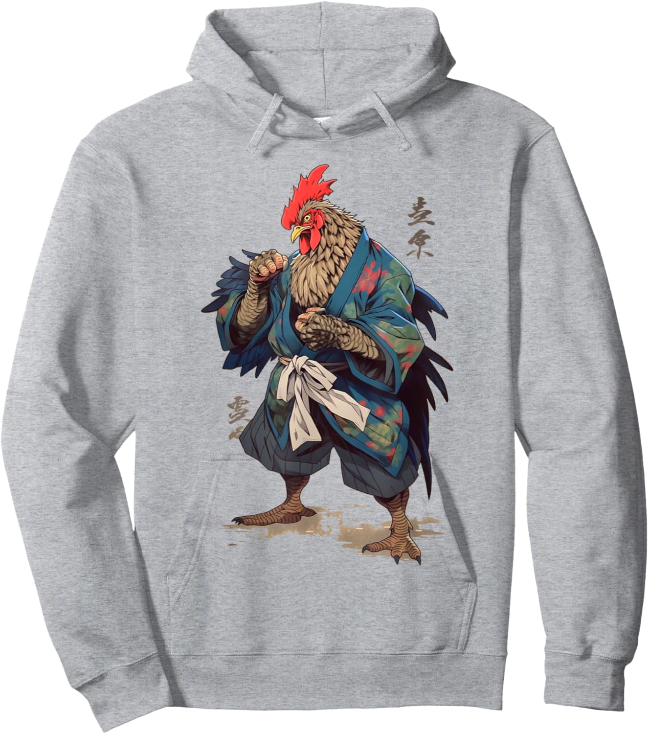 Japanese Traditional Ink Rooster Samurai Art Chicken Warrior Hoodie - Hoodie | Ash