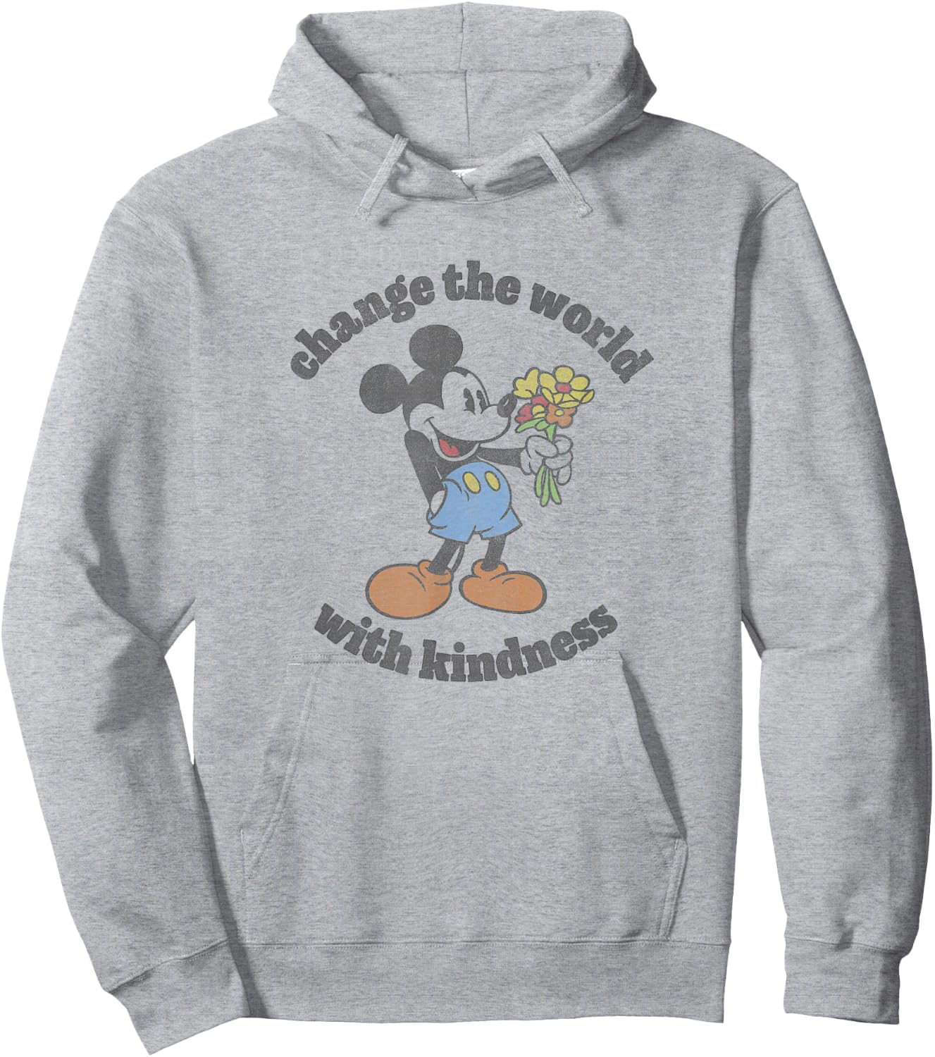 Disney Mickey With Flowers Change The World With Kindness Hoodie - Hoodie | Ash