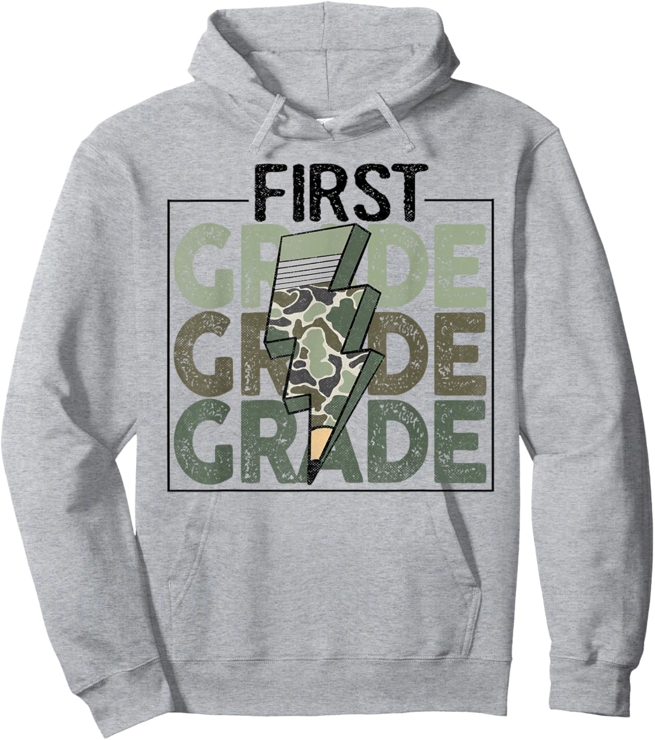 First Grade Boys Camouflage Camo Military 1st Day of School Hoodie - Hoodie | Ash