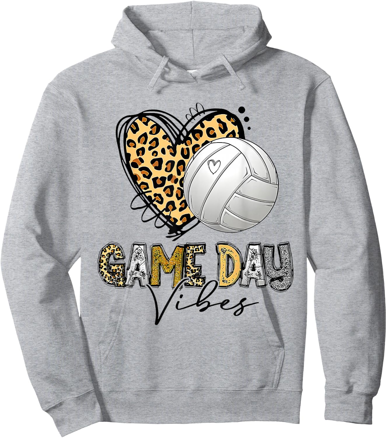Volleyball Game Day Vibes Sport Heart Leopard Print Women Hoodie - Hoodie | Ash