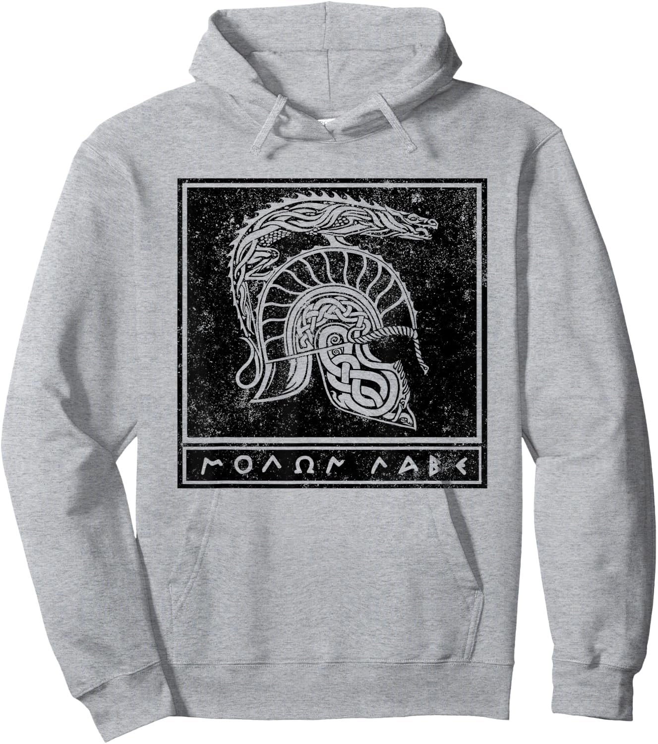 Distressed Molon Labe Celtic Tribal Spartan Warrior Helmet Hoodie - Hoodie | Ash