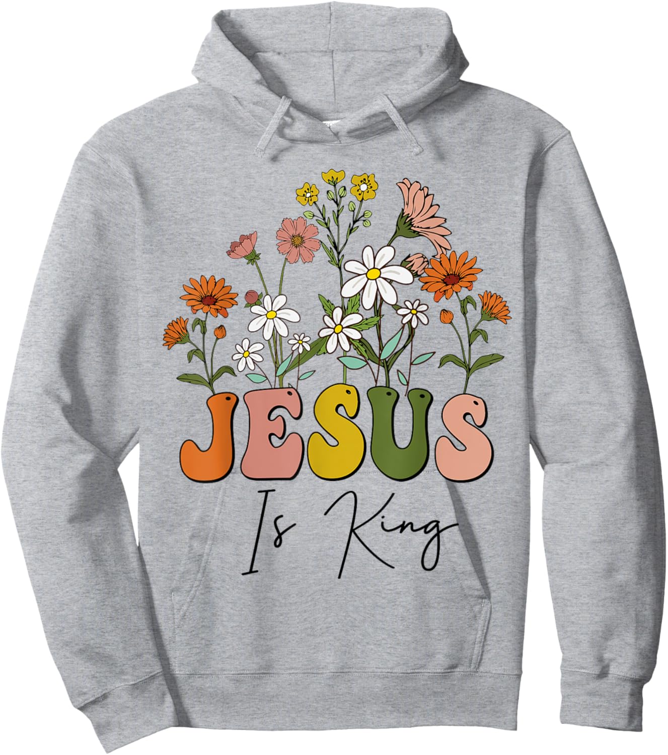Floral Christian-Shirt Jesus Is King Cute Girl Teen Women Hoodie - Hoodie | Ash