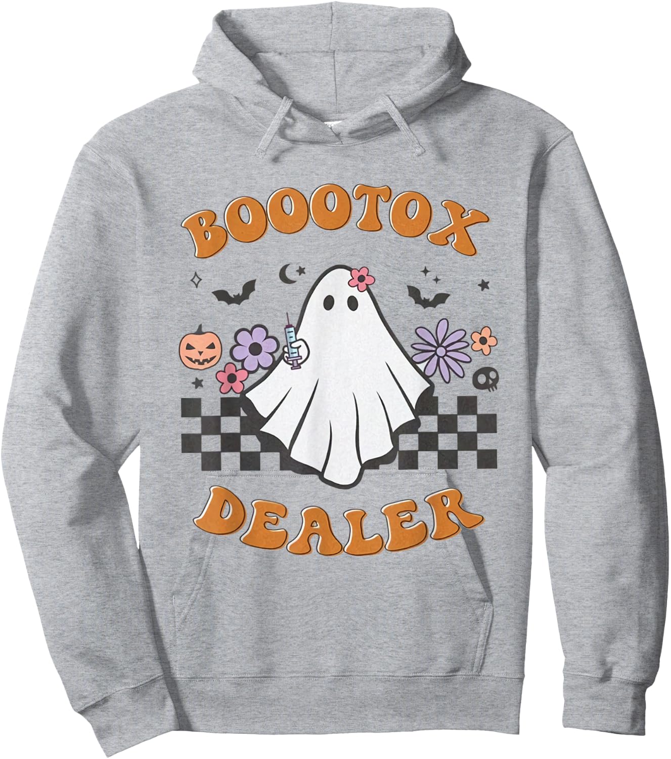 Nurse Injector Halloween Retro Botox Dealer Ghost Pumpkin Hoodie - Hoodie | Ash