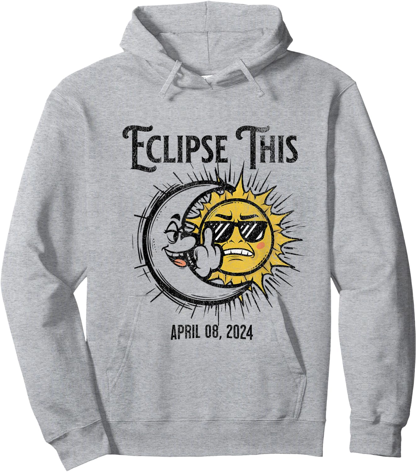 Funny Solar Eclipse 2024 Distressed Hoodie - Hoodie | Ash
