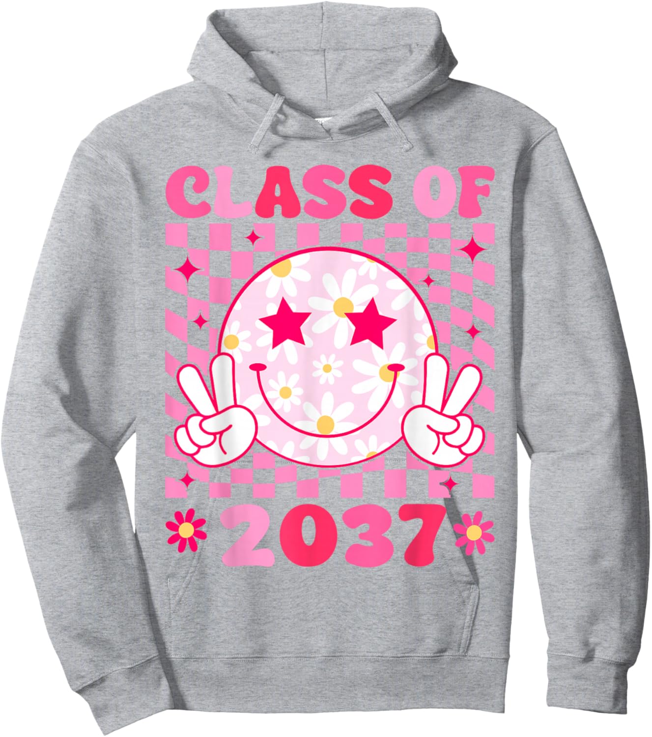 Groovy Class of 2037 Grow With Me Smile Face Back To School Hoodie - Hoodie | Ash