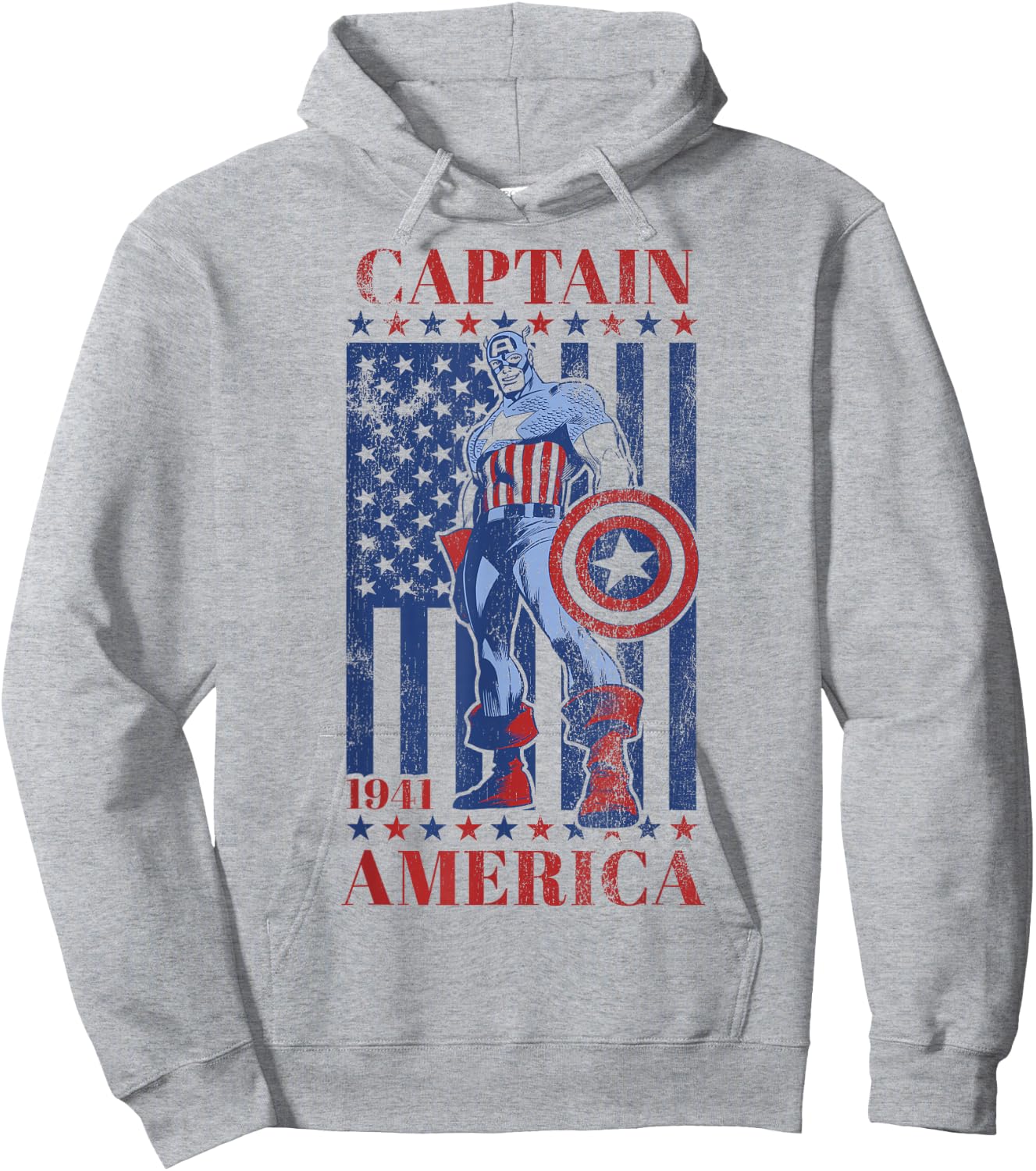 Marvel Captain America 1944 American Flag Faded Portrait Hoodie - Hoodie | Ash