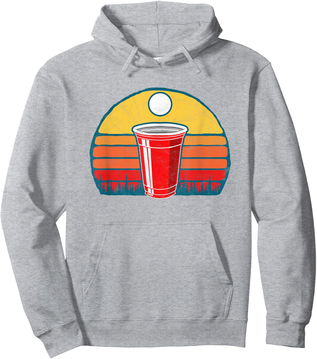Vintage Red Plastic Cup & Beer Pong Ball Funny Minimalist Hoodie - Hoodie | Ash