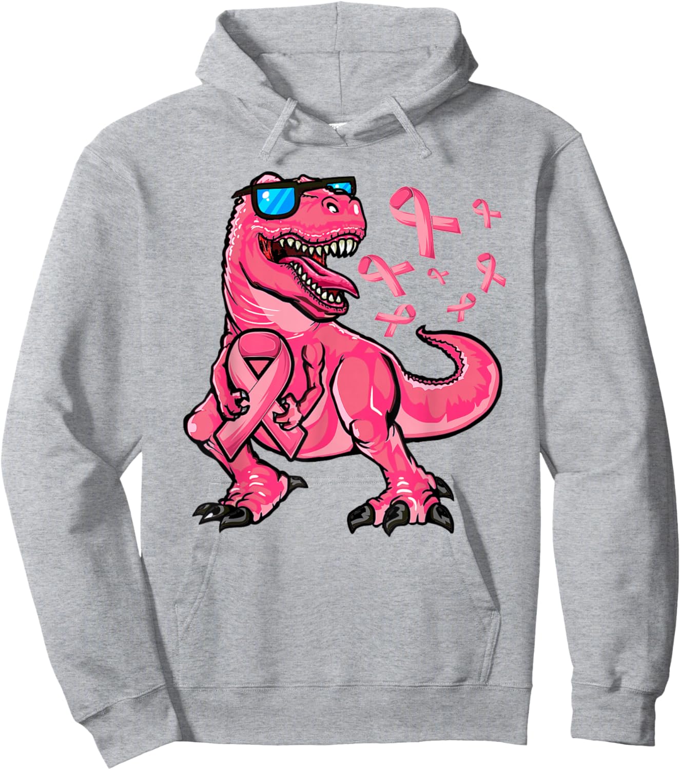 Boys Breast Cancer Awareness, Breast Cancer T-Rex Dinosaur Hoodie - Hoodie | Ash