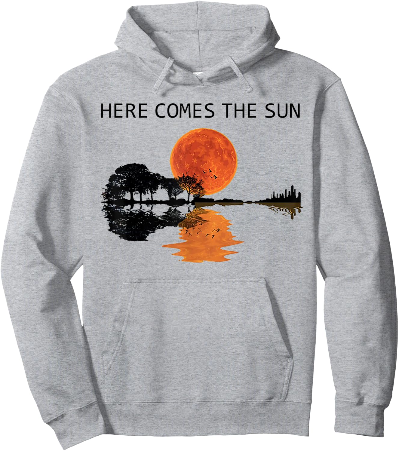 Here Comes The Sun Guitar Shadow Water Retro Sunset Hoodie - Hoodie | Ash